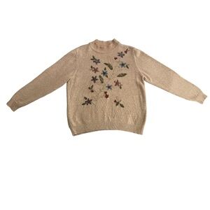 Flower Embroidery Mock Neck Sweater